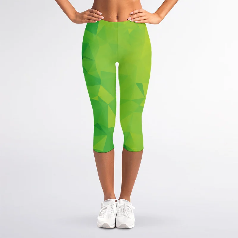 Lime Green Polygonal Geometric Print Women's Capri Leggings Fashionable Printed Leggings Lime Green Polygonal Geometric Print Women's Capri Leggings Fashionable Printed Leggings