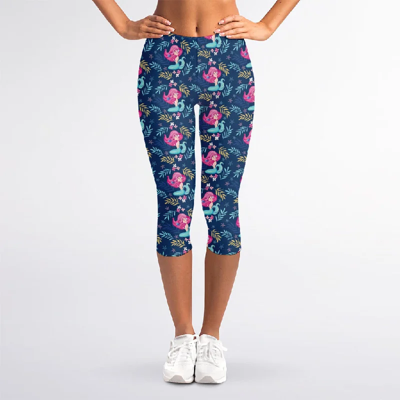 Little Cute Mermaid Pattern Print Women's Capri Leggings Stylish High-Waisted Leggings Little Cute Mermaid Pattern Print Women's Capri Leggings Stylish High-Waisted Leggings