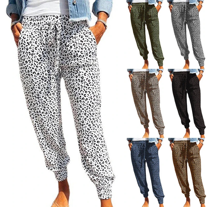 Women's Leggings Loose Leopard Print Lace Up Casual Pants Fashionable Quick-Dry Yoga Pants Women's Leggings Loose Leopard Print Lace Up Casual Pants Fashionable Quick-Dry Yoga Pants